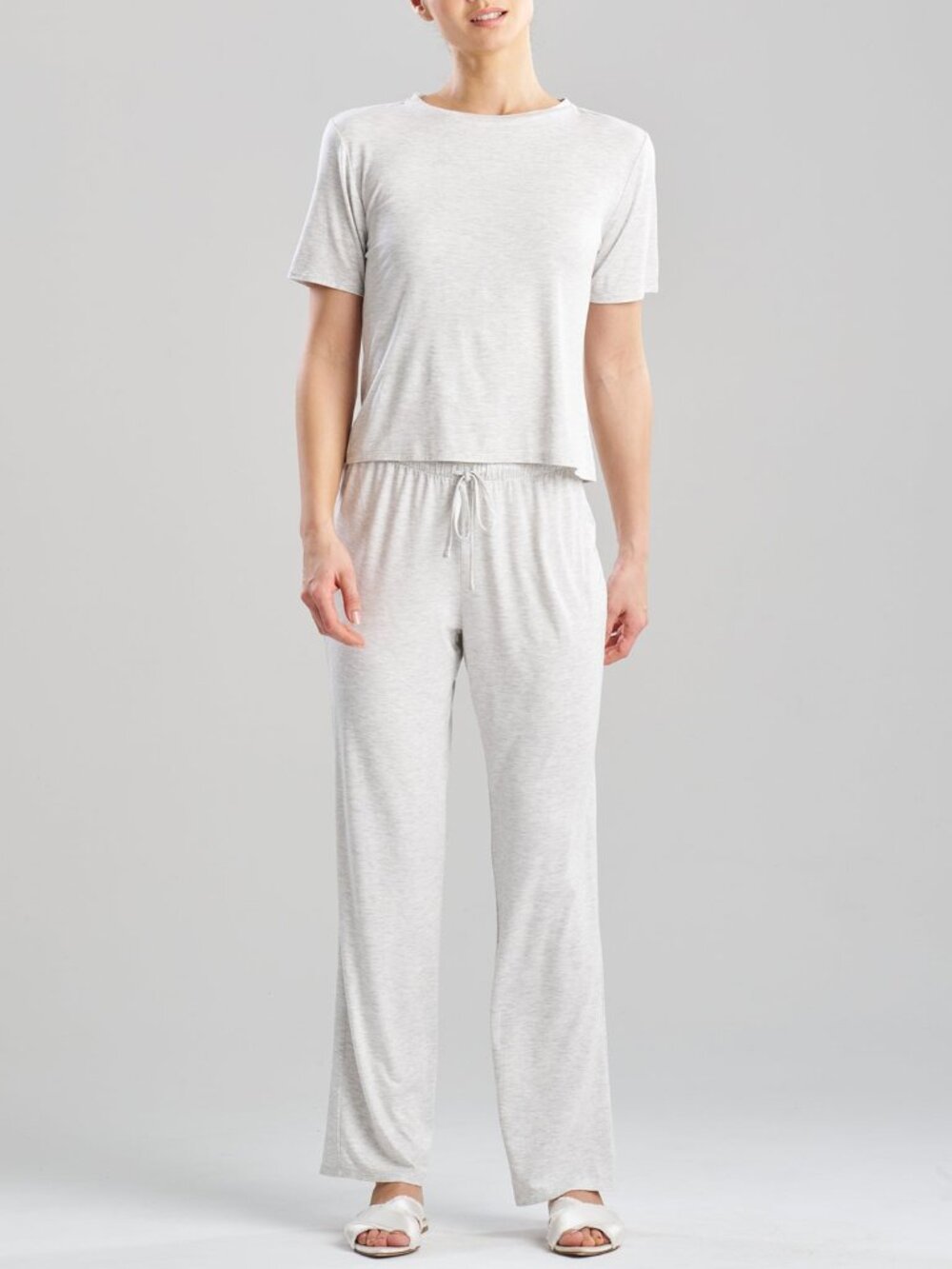 Natori Feathers Essentials Crew Neck PJ Set Light Heather Grey